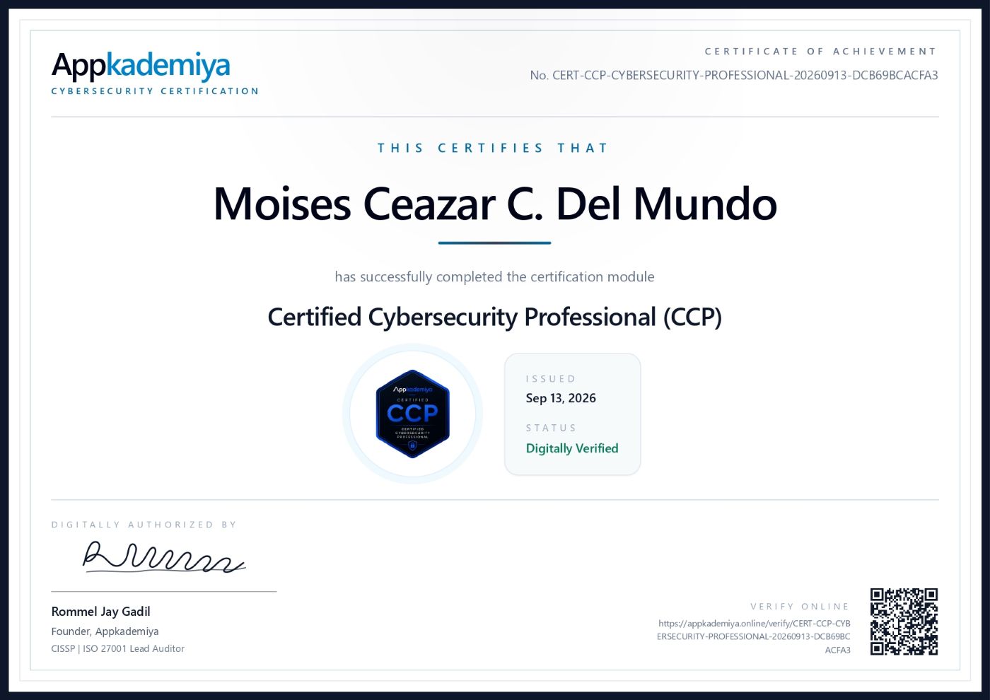 Certified Cybersecurity Professional (CCP)